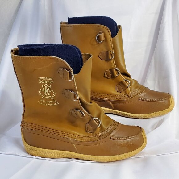 VTG Sorel Kaufman Chugalug Leather Winter Boots Rubber Soles Mens size 8 - Picture 2 of 16